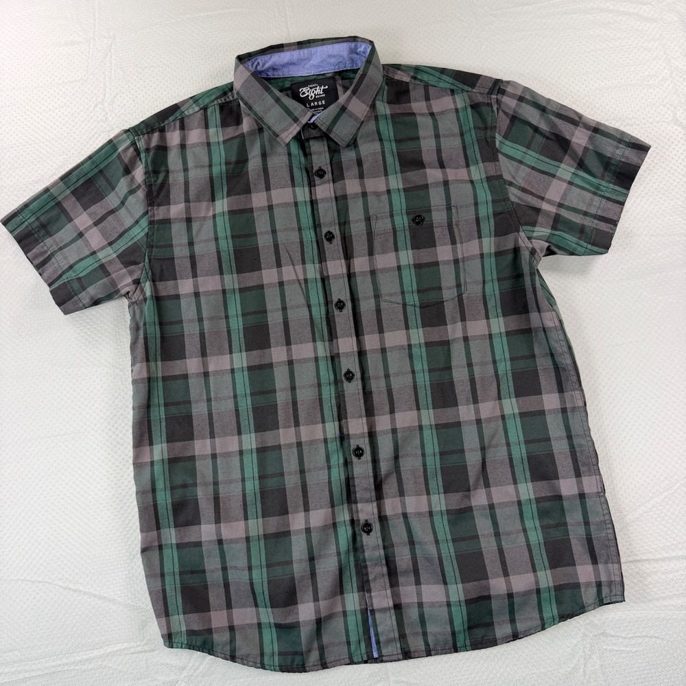 Eighty Eight Brand Mens Large Plaid Button Up Shirt Green Dripping Smiley Face